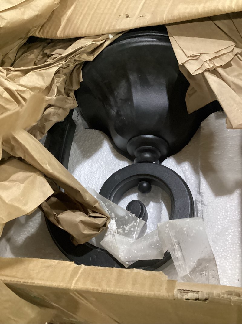 Condition photo showing Good Condition for (not tested)black exterior wall sconces, 28\\\" h large outdoor wall light fixtures with water glass, waterproof outdoor lights wall mount with decorative patterns for porch, front door 28 inch blackd