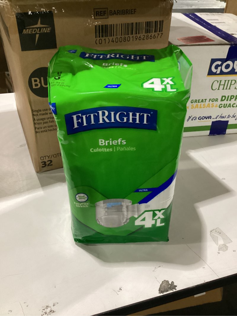 Condition photo showing New/Like New for Medline FitRight Incontinence Diapers, Specialty Size Adult Diapers, For Men And Women, Maximum Protection, Waist Size 65\"–94\", 4XL, 8 briefs per bag, 32 briefs per case 4X-Large