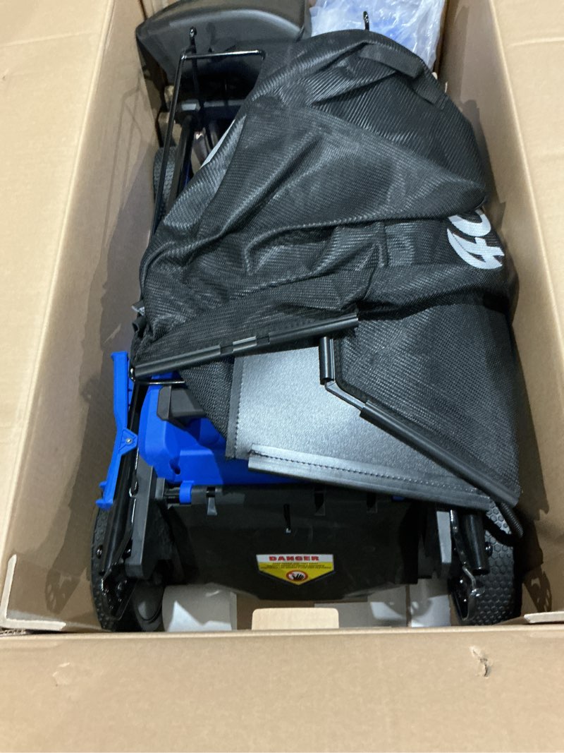 Condition photo showing As Is for kobalt 40-volt 21-in self-propelled battery mower (6 ah battery charger included)