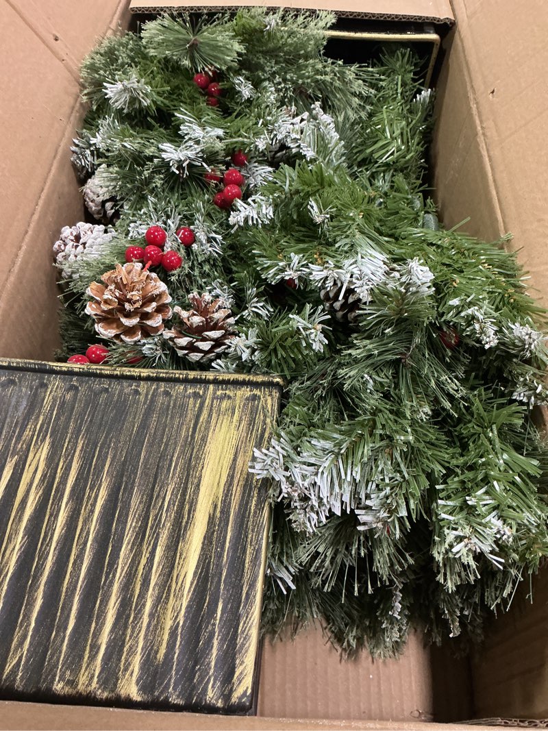 Condition photo showing Good Condition for Jin&Bao 4FT Potted Christmas Tree with 100 Lights, 2 Pack Artificial Xmax Tree Timer Function with Round Pine Cones & Red Berries, 3AA Battery Operated Christmas Decorations for Outdoor, Porch Frosted Tree 4FT-2 Pack