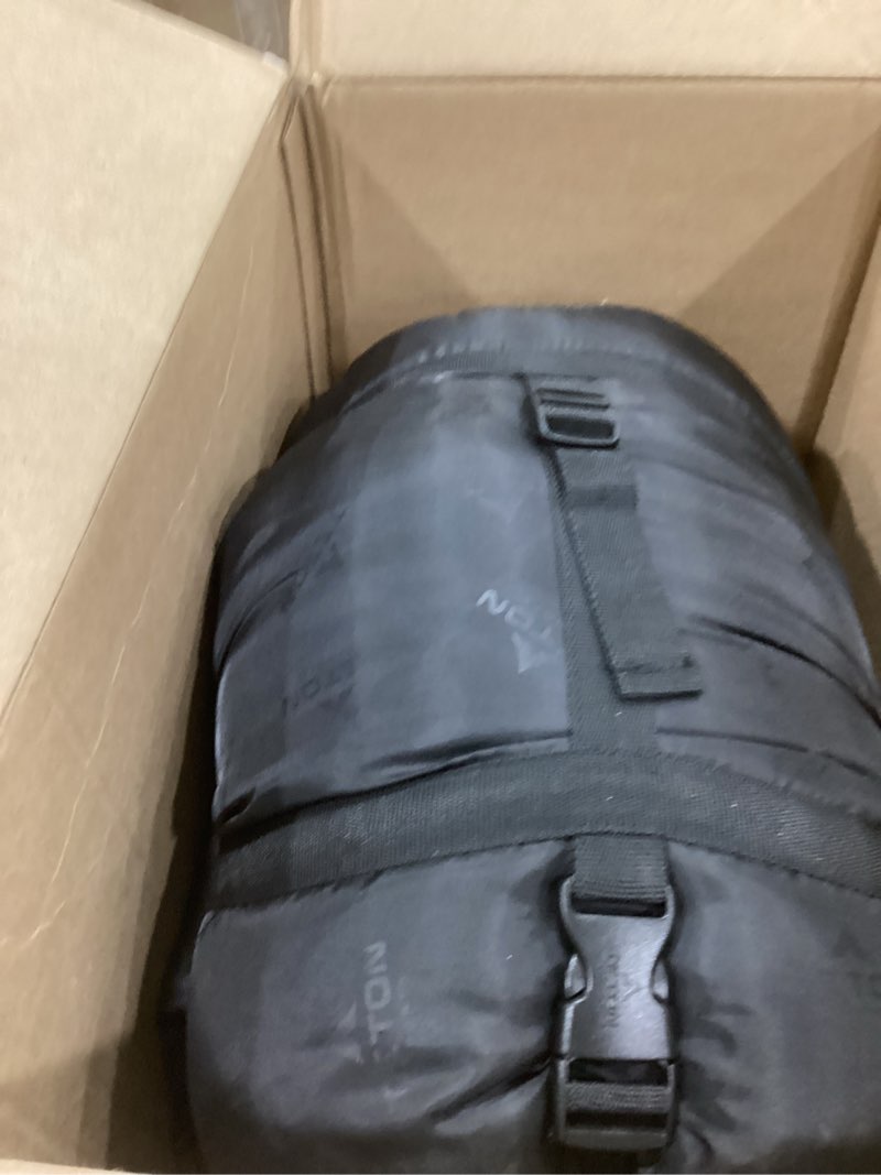 Condition photo showing Good Condition for teton leef lightweight mummy sleeping bag for camping, hiking, backpacking; cold weather option, compression sack included 0f long black/sage