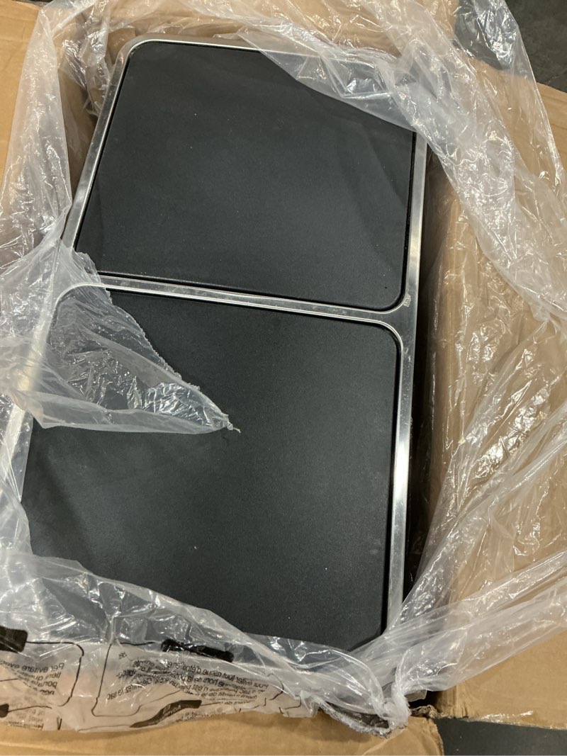 Condition photo showing As Is for SONGMICS Trash Can, 2 x 8 Gallon (2 x 30 L) Garbage Can for Kitchen, with 15 Trash Bags, 2 Compartments, Plastic Inner Buckets and Hinged Lids, Airtight, Silver and Black ULTB60NL Silver + Black 2 x 8 Gallon