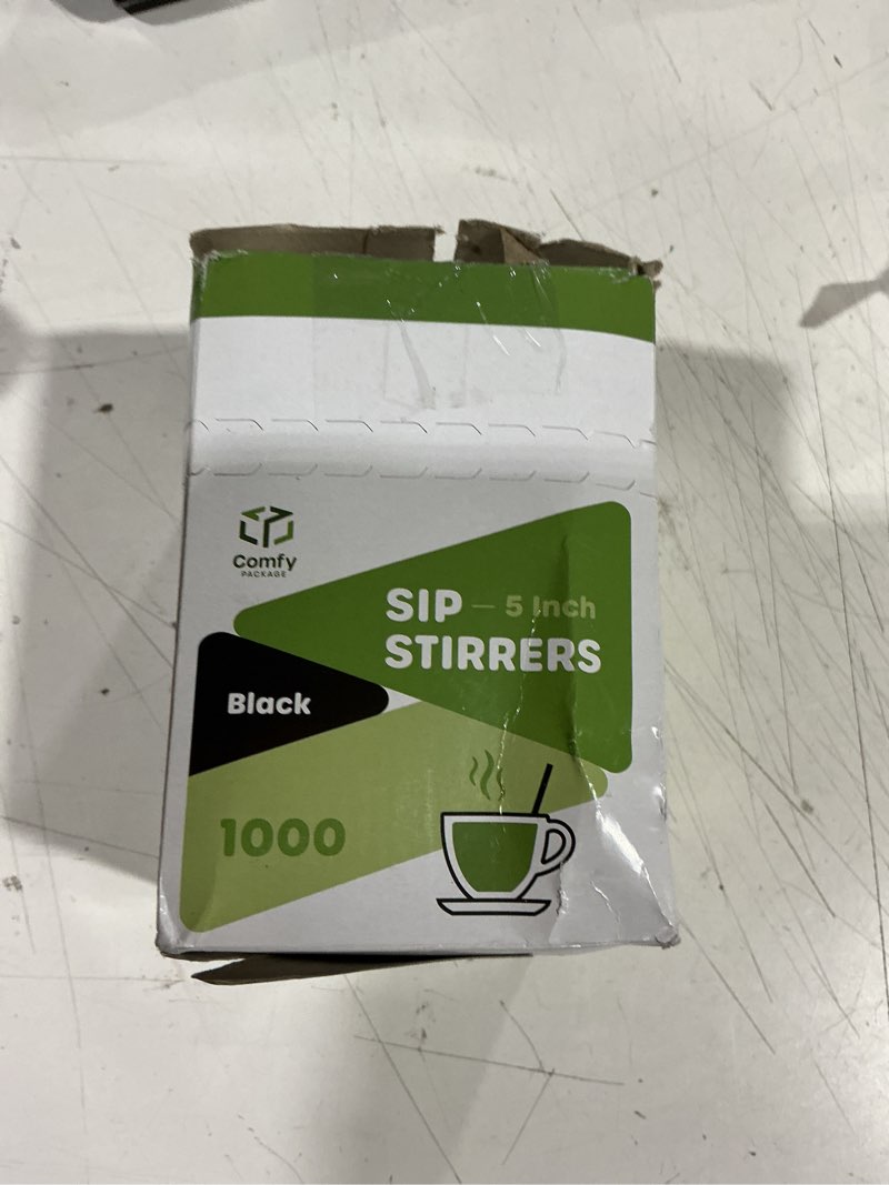 Condition photo showing As Is for comfy package 5” coffee straws stirring sticks drink stirrers cocktail, black 1000-pack