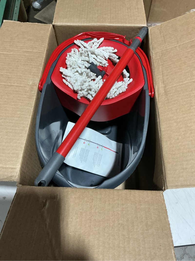 Condition photo showing As Is for o-cedar easywring microfiber spin mop, bucket floor cleaning system, red, gray, standard