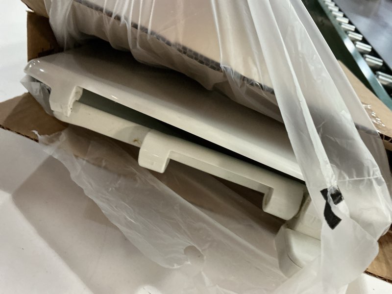 Condition photo showing As Is for mayfair caswell modern slow close toilet seat, durable plastic seat, made in usa, round, white round 1 seat