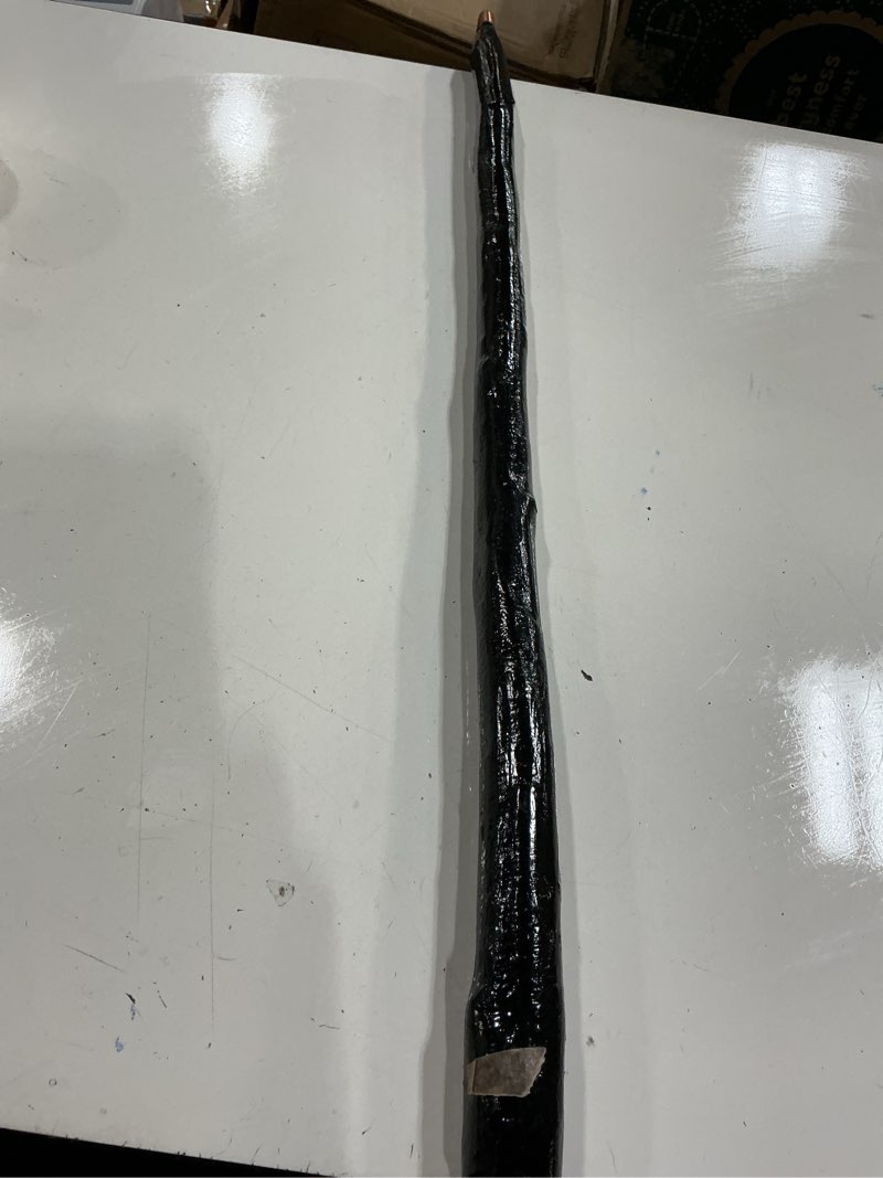 Condition photo showing As Is for imported shillelagh wooden irish walking stick, handcrafted 100% blackthorn wood cane, handles all unique, black high gloss lacquered, made in ireland 36" black - rounded handle