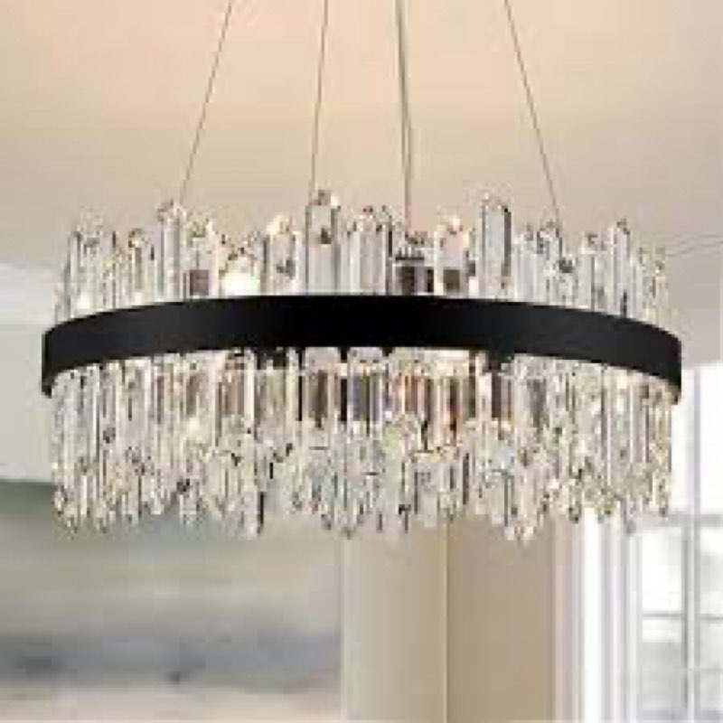 PAFEE Modern Luxury Black Oval 10-Light Crystal Chandelier, Rectangular 2-Tier K9 Contemporary Cryst