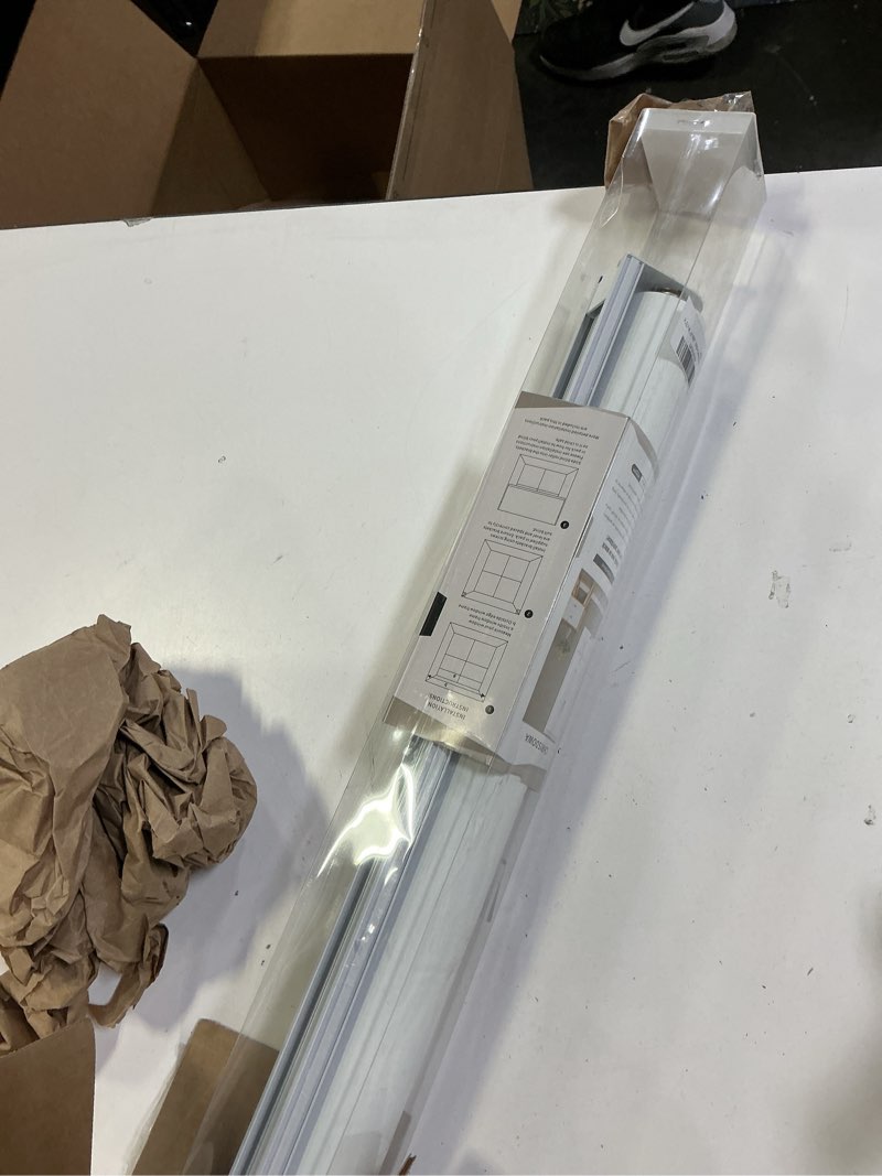 Condition photo showing As Is for ChrisDowa Cordless 100% Blackout Roller Shade, with Striped Jacquard, Thermal Insulated, UV Protection Fabric, Total Blackout Blinds for Window, French Doors, Home and Office. White, 41" W x 72" H 41"W x 72"H White