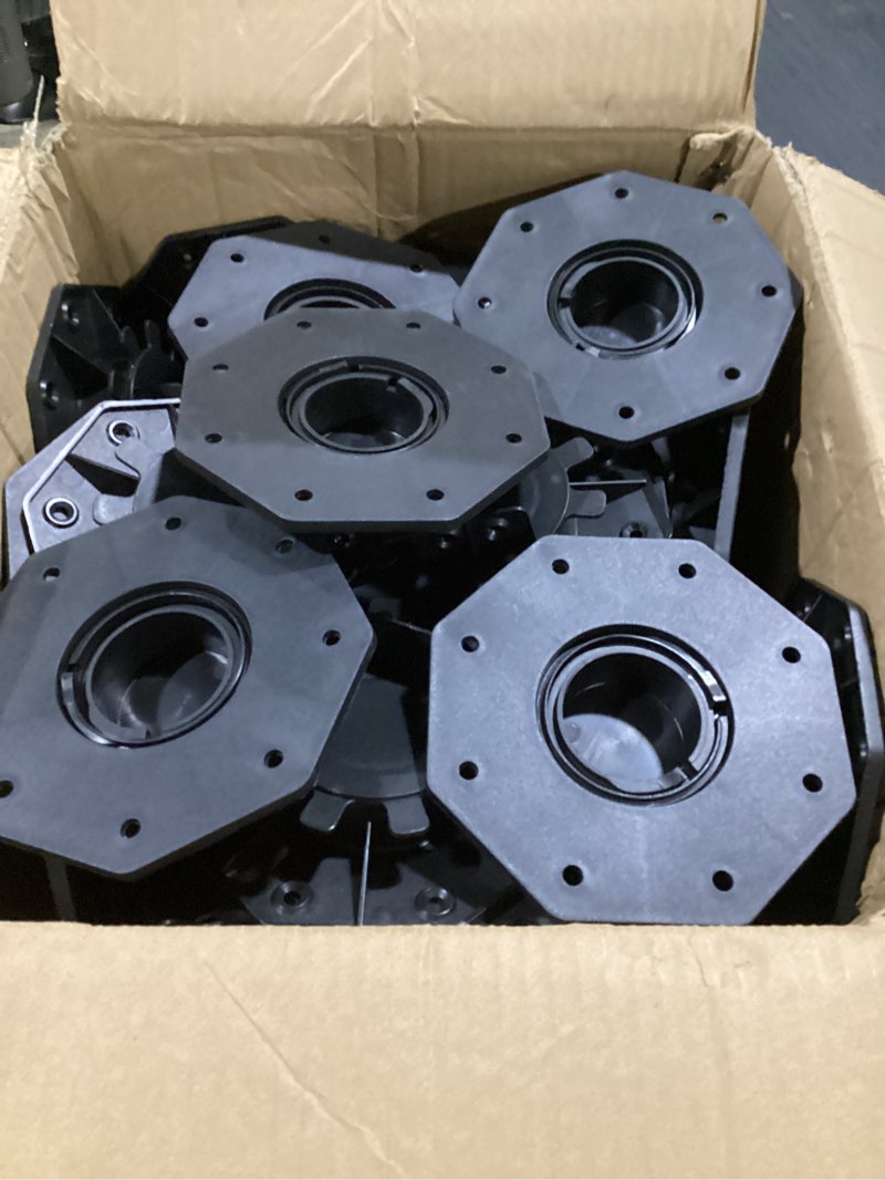 Condition photo showing As Is for 50-pack adjustable deck support pedestals, 1-3/16"-2-3/8" h, black | 1100-2000lb cap, hardware included, no dig no concrete, for floating deck, shed base, greenhouse floor