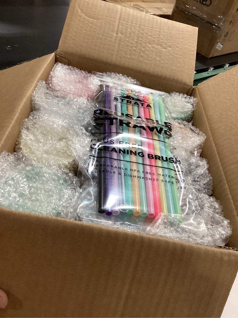 Condition photo showing New/Like New for STRATA CUPS Multicolor Skinny Tumblers with Lids and Straws (12 pack) - 16oz Double Wall Acrylic Tumbler, Tall Matte Skinny Tumblers, Bulk with Free Straw Cleaner, Reusable Cups 0_Multicolor 12 Count (Pack of 1)