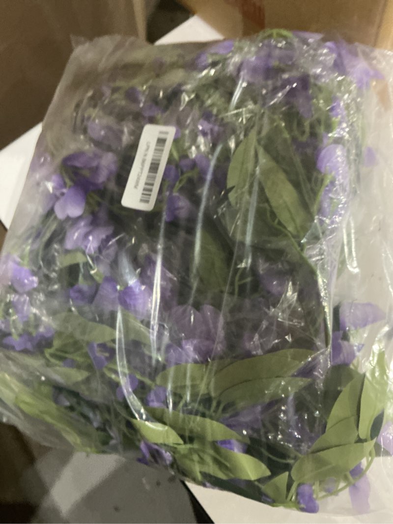 Condition photo showing Good Condition for 3Pcs 7.2Ft/Piece Artificial Flowers Wisteria Garland Artificial Wisteria Vine Hanging Flower Greenery Garland for Home Garden Outdoor Wedding Arch Floral Decor (Purple)