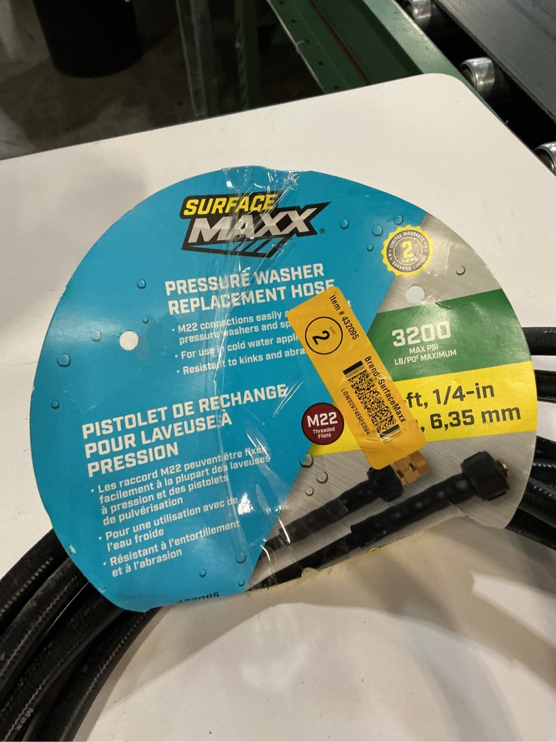 Condition photo showing As Is for surfacemaxx 1/4 in. d x 25 ft. l m22 replacement pressure washer hose 3200 psi