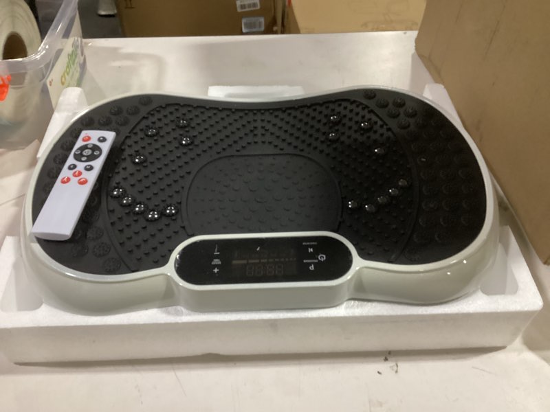 Condition photo showing As Is for bigzzia vibration plate exercise machine for weight loss – 100-speed platform with remote & resistance bands, 450 lbs capacity – quiet full body workout for lymphatic drainage at home pearl white