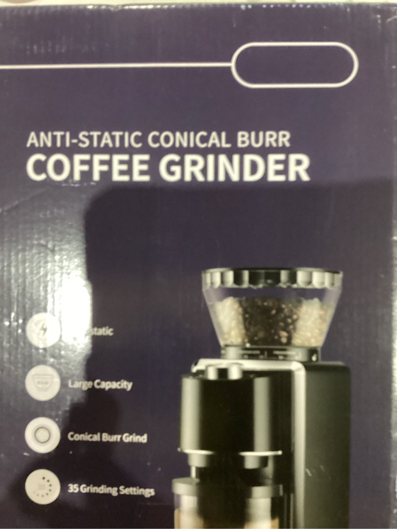 Condition photo showing New/Like New for Conical Burr Coffee Grinder, Electric Coffee Bean Grinder for Precise Grinding, 35 Settings, 2–12 Cup Selector, Anti-Static Design for Home Use, Black