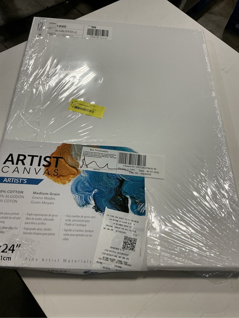Condition photo showing Good Condition for artist stretched canvas  100% cotton acid free white canvas  18 x24   2 pieces  vendor labelling  ideal for art students  educators  artists and profe