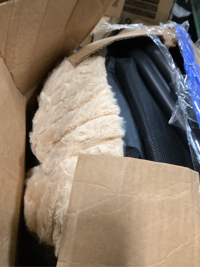 Condition photo showing As Is for (The color is beige)Elevated Dog Bed with Removable Fluffy Pillow Cushion, Raised Pet Cot Washable Bolster, Dog Couch So