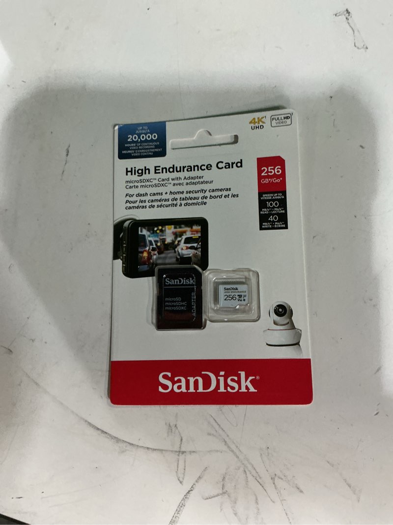 Condition photo showing New/Like New for sandisk 256gb high endurance video microsdxc card with adapter for dash cam and home monitoring systems - c10, u3, v30, 4k uhd, micro sd card - sdsqqnr-256g-gn6ia 256 gb
