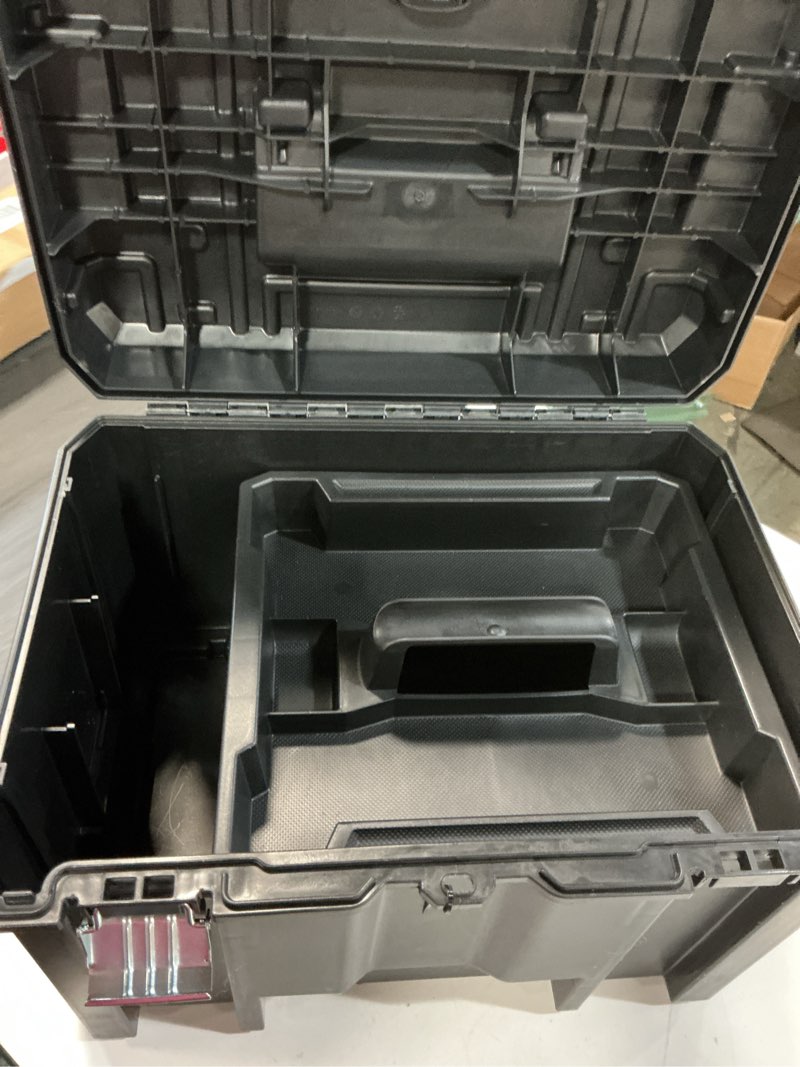 Condition photo showing As Is for dewalt tstak tool box, extra large design, removable tray for easy access to tools, water and debris resistant (dwst17806)