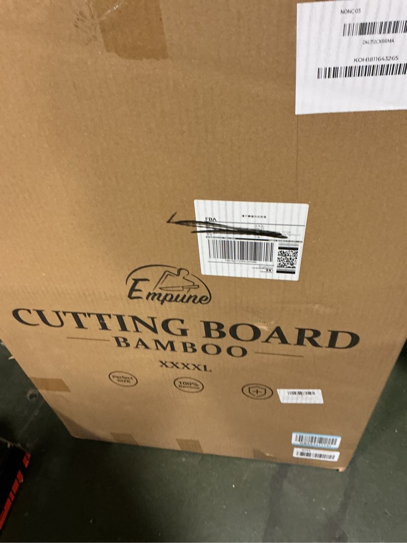 Condition photo showing New/Like New for 30 x 20 Extra Large Cutting Board, Turkey Carving Board Bamboo Meat Cutting Boards for Kitchen with Juice Groove and Handles Heavy Duty Charcuterie Board, 4XL, Empune 30"L x 20"W