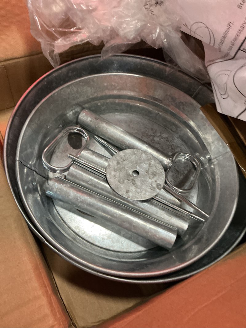 Condition photo showing Good Condition for okllen 2 pack galvanized serving stand, metal 2 tier cupcake tray stand, vintage dessert appetizer display stand, rustic home and garden display stand for country farmhouse, kitchen