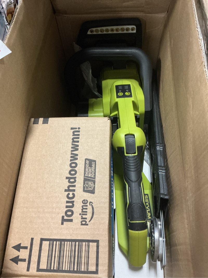 Condition photo showing Good Condition for SEYVUM Brushless 40V 16 Inch Chainsaw with 2 x 4.0Ah Batteries, Electric Chain Saw Cordless with Tool-free Chain Tension, Auto Oiling, Heavy-Duty for Tree Felling, Firewood Cutting, Pruning