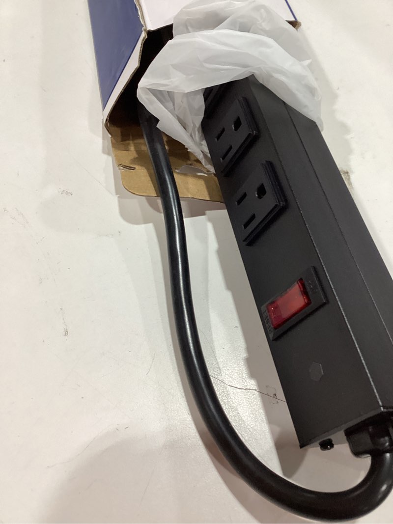 Condition photo showing Good Condition for metal wall mount power strip, mountable power outlet, aluminum alloy mount power socket with switch, 6 ft sjt 3/c 14awg power cord, 15a 125v 1875w (16 outlet) 16 outlets 6 ft