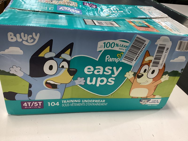 Condition photo showing New/Like New for pampers training pants - easy ups boys & girls bluey - size 4t-5t, 104 count, children's potty underwear (packaging may vary) 4t-5t 104