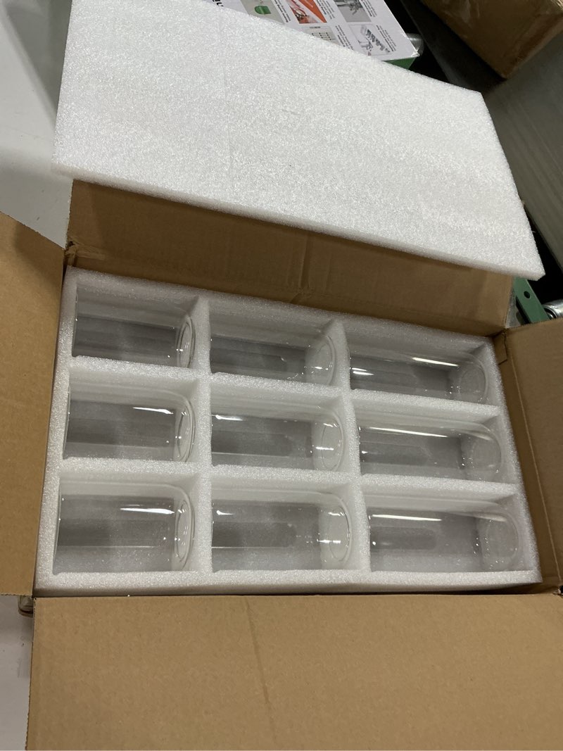 Condition photo showing New/Like New for glass bud vases set of 9 - clear flower vases for centerpieces, small glass vase modern bud vase for wedding party dining table centerpieces, living room decorative, home decor 9 pcs
