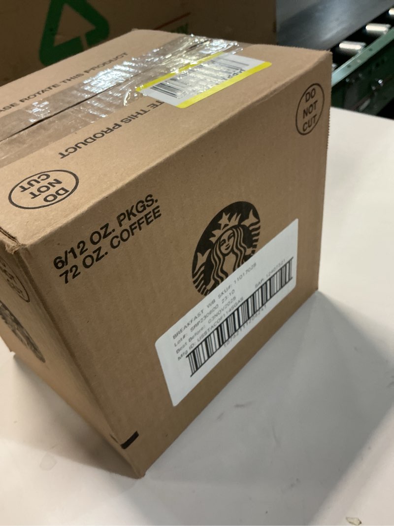 Condition photo showing New/Like New for (By 03-nov-2025)Starbucks Whole Coffee Beans, Medium Roast Hot or Iced Coffee, Breakfast Blend, Six 12 oz Bags?