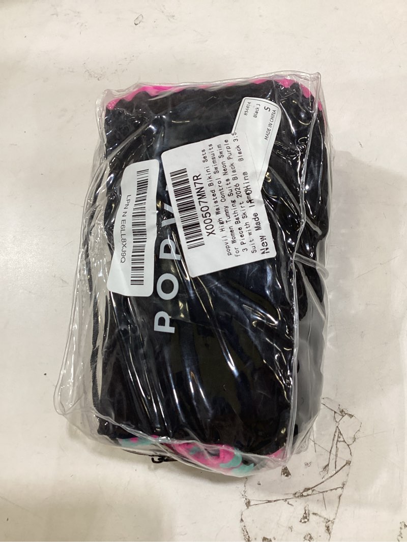 Condition photo showing New/Like New for popvil high waisted bikini sets for women tummy control swimsuits 3 piece bathing suits neon swimwear with skirt 2026 small black-purple