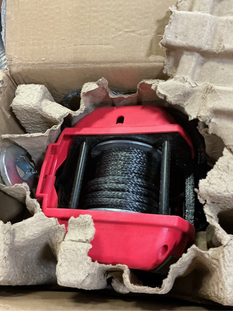 Condition photo showing Good Condition for portable drill winch of 1000 lbs, red handheld drill winch with 40 foot synthetic rope, rotate the hook 360 degrees, for lifting & dragging(red) 1000 lb. capacity synthetic rope