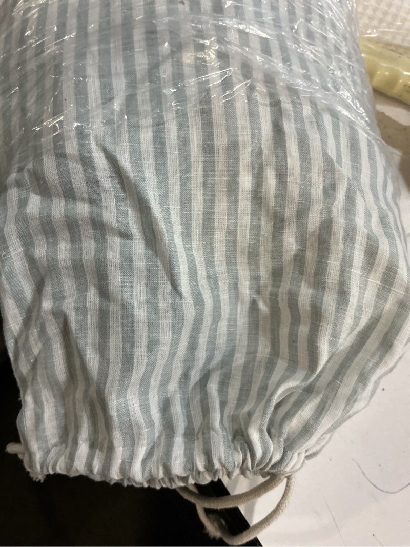 Condition photo showing New/Like New for european linen duvet cover, full/queen, mist/white stripe