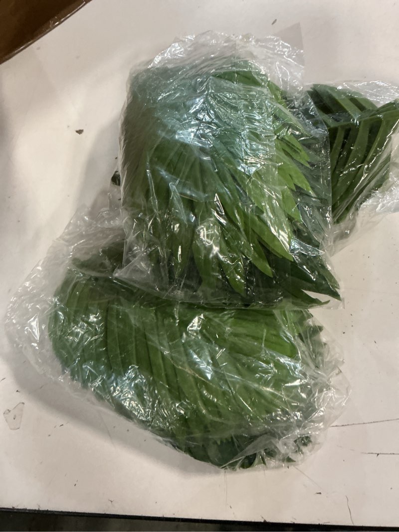 Condition photo showing Good Condition for tigeen 10 pcs artificial palm leaves tree 33 inch fake tropical plant with stems large faux palm leaf bush greenery for hawaiian luau, jungle safari, pool beach party, wedding, garden, indoor outdoor