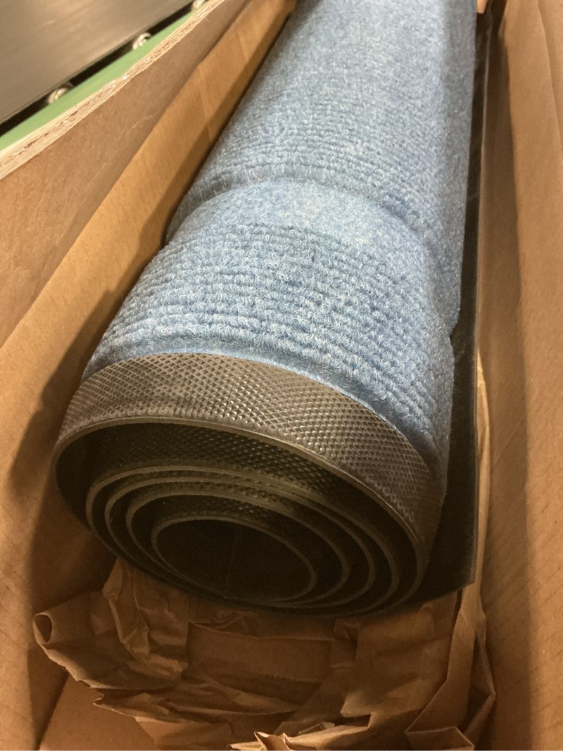 Condition photo showing As Is for olanly front door mat indoor outdoor entrance, waterproof all-season, all-weather doormat, sturdy natural rubber, fade resistant, low profile, easy clean patio porch entryway mat, 29.5x17, light blue light blue geometric rectangular 29.5" x 17"