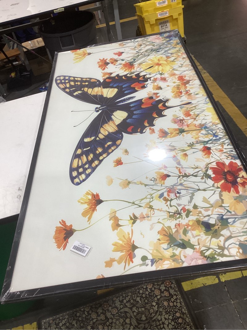 Condition photo showing New/Like New for framed large pictures wall art for living room, butterfly oversized wall decor colorful butterfly floral canvas print painting modern extra large framed artwork for bedroom office 60"x30" butterfly white 60"l x 30"w