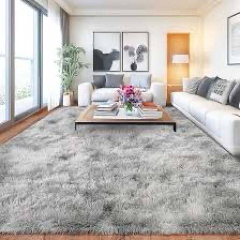OHDS Grey Fluffy Rug for Bedroom 8x10 ft Large - Ultra Soft & Non Slip Shaggy Area Rug, Comfy Durabl