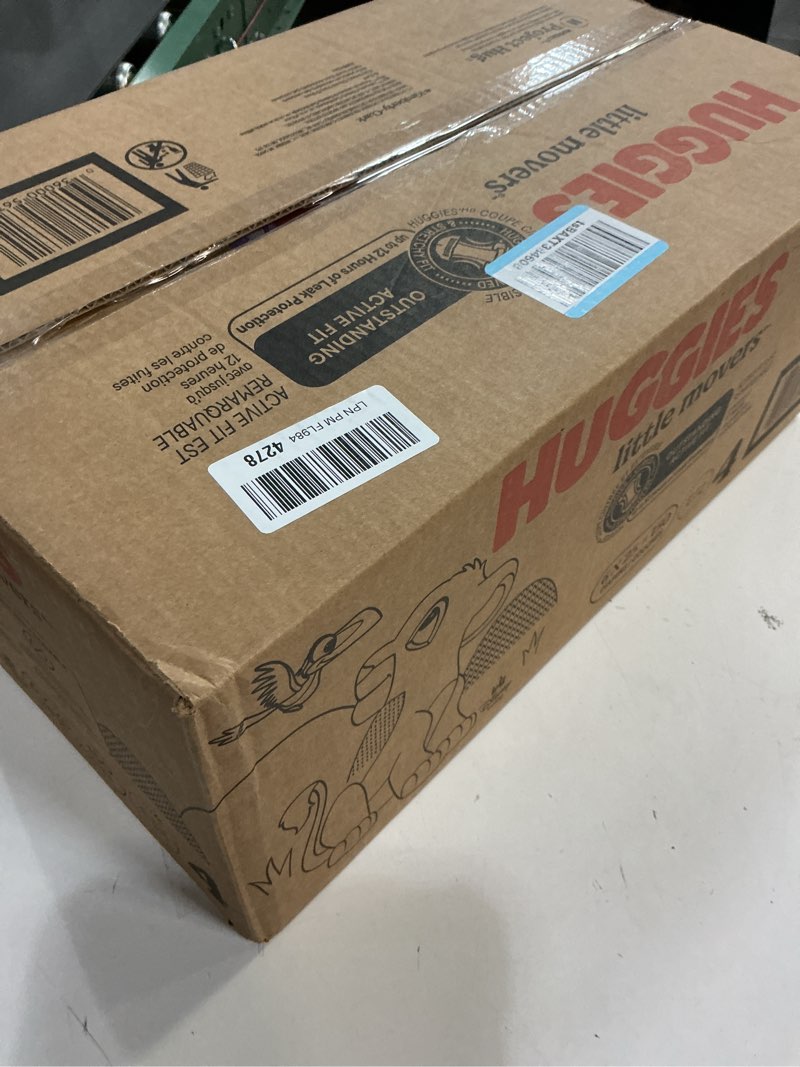 Condition photo showing New/Like New for (Size:4)Huggies Size 4 Diapers, Little Movers Baby Diapers, Size 4 (22-37 lbs), 150 Count (6 Packs of 25), Packaging May Vary Size 4 150