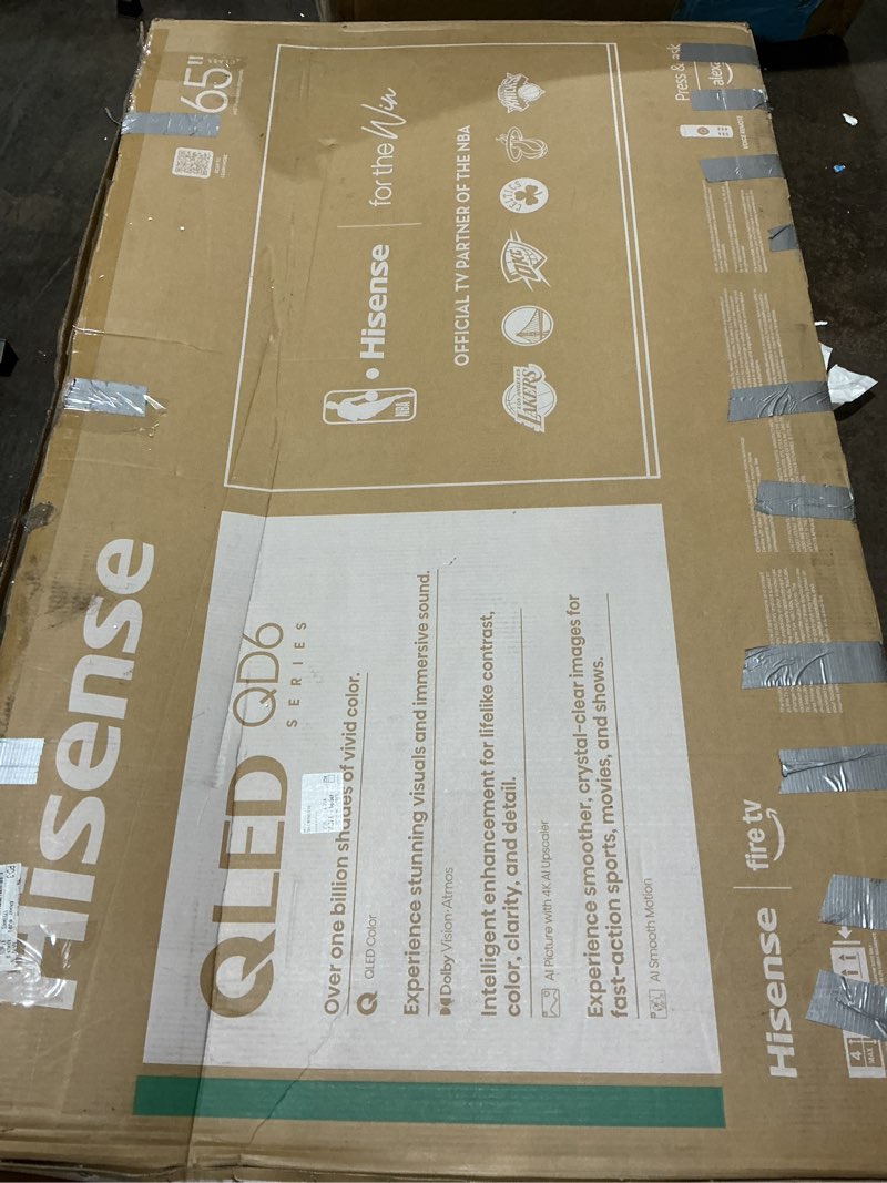 Condition photo showing As Is for Hisense 65" Class QD6 Series (65QD6QF, 2025 Model) QLED 4K UHD Smart Fire TV, Voice Remote with Alexa, Dolby Vision, Dolby Atmos, Motion Rate 120, HDR 10+, Game Mode Plus, MEMC, VRR, ALLM