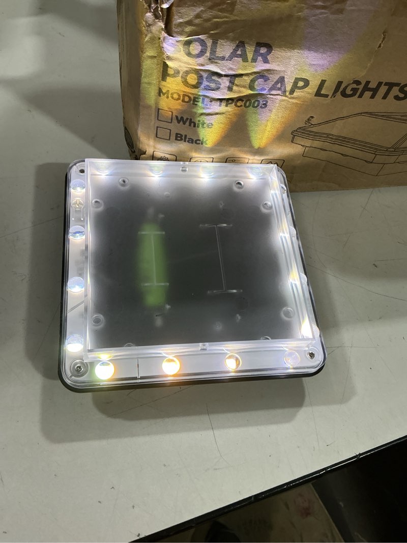 Condition photo showing Good Condition for 12 pack 4x4 solar post cap lights outdoor, 3 modes 16 led fence post solar lights, focused lens deck fence post lights solar powered waterproof fits 4x4 3.5x3.5 vinyl wooden posts for deck porch