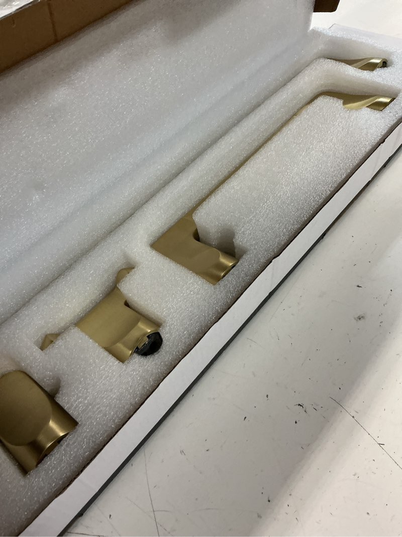 Condition photo showing Good Condition for mega handles bathroom towel holder set - 4 pieces bathroom accessories sets - heavy duty bathroom accessory set, 25'' towel bar, robe hooks & toilet paper holder wall mounted - satin brass bath suite