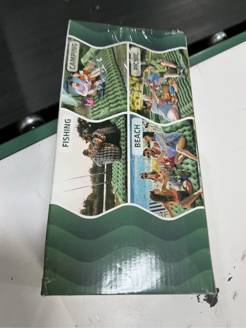 Condition photo showing New/Like New for double sleeping pad - self inflating 4" extra-thick for 2 person with pillow built-in foot pump inflatable sleeping mat for backpacking, hiking, traveling, tent, portable camping mat green