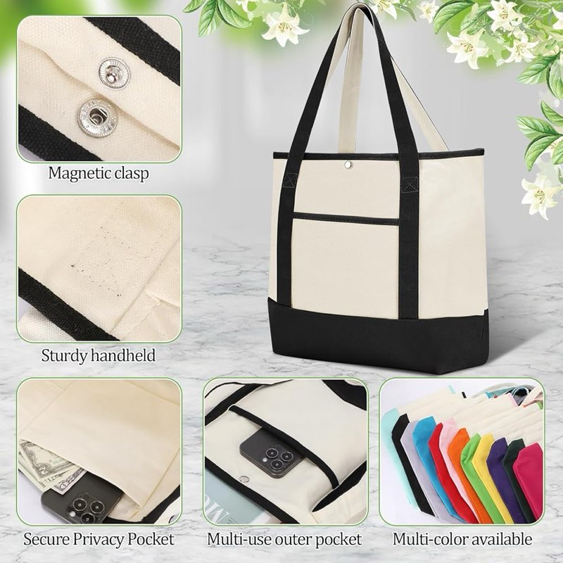 Sanwuta 6 Pcs Canvas Tote Bags Bulk with Outer Pocket Small Sublimation Blank Canvas Tote Reusable G