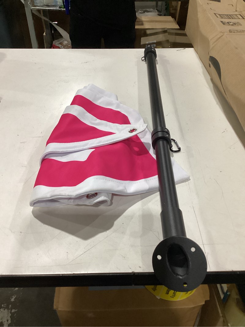 Condition photo showing As Is for open flag with pole, boutique outdoor sign 35"x12" vibrant pink, now open flag, 27" double sided open flag for beauty salons, spas & sweet shops