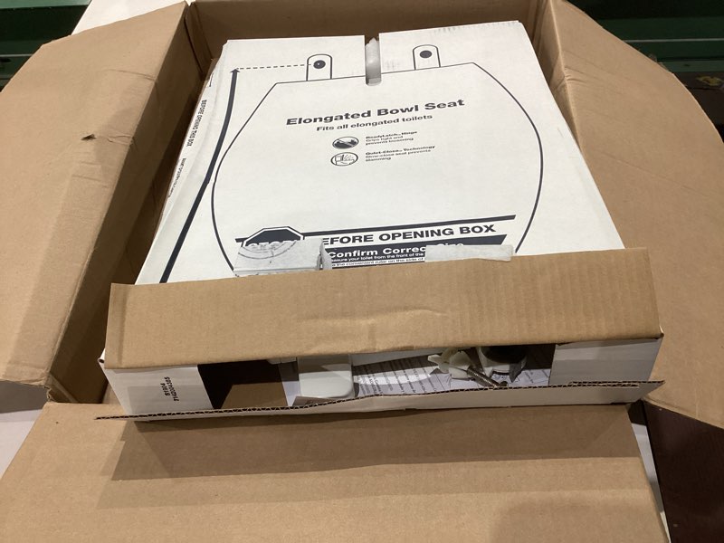 Condition photo showing As Is for KOHLER K-26801-0 Impro ReadyLatch Quiet Close Elongated Toilet Seat, White Toilet Seat, Grip-Tight Bumpers, New Home Essentials, Slam Prevention White Elongated