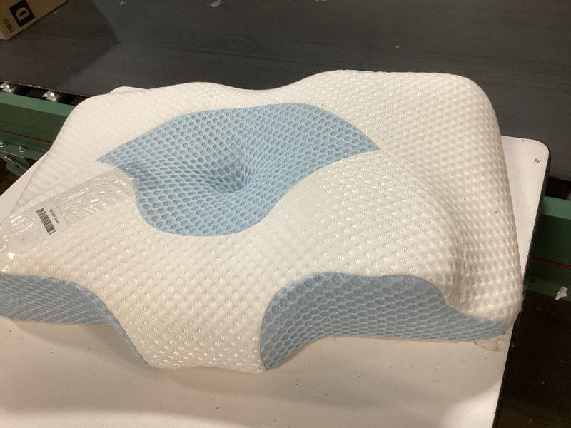 Condition photo showing As Is for Osteo Cervical Pillow for Neck Pain Relief, Hollow Design Odorless Memory Foam Pillows with Cooling Case, Adjustable Orthopedic Bed Pillow for Sleeping, Support for Side Back Sleepers Queen(25.5*16.5*5.2/4.1 inches) Blue