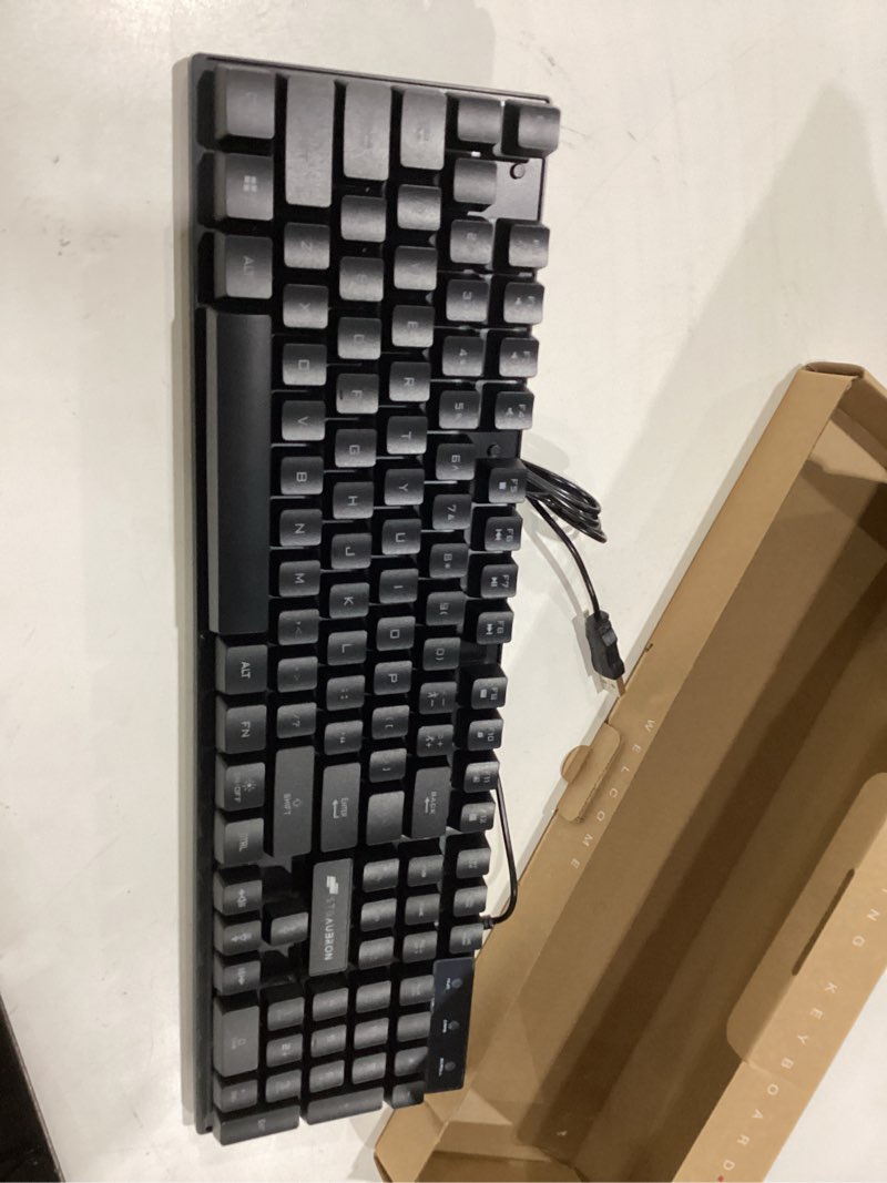 Condition photo showing New/Like New for similar to redragon k521 upgrade rainbow led gaming keyboard, 104 keys wired mechanical feeling keyboard with multimedia keys, one-touch backlit, anti-ghosting, compatible with pc, mac, ps4/5, xboxo