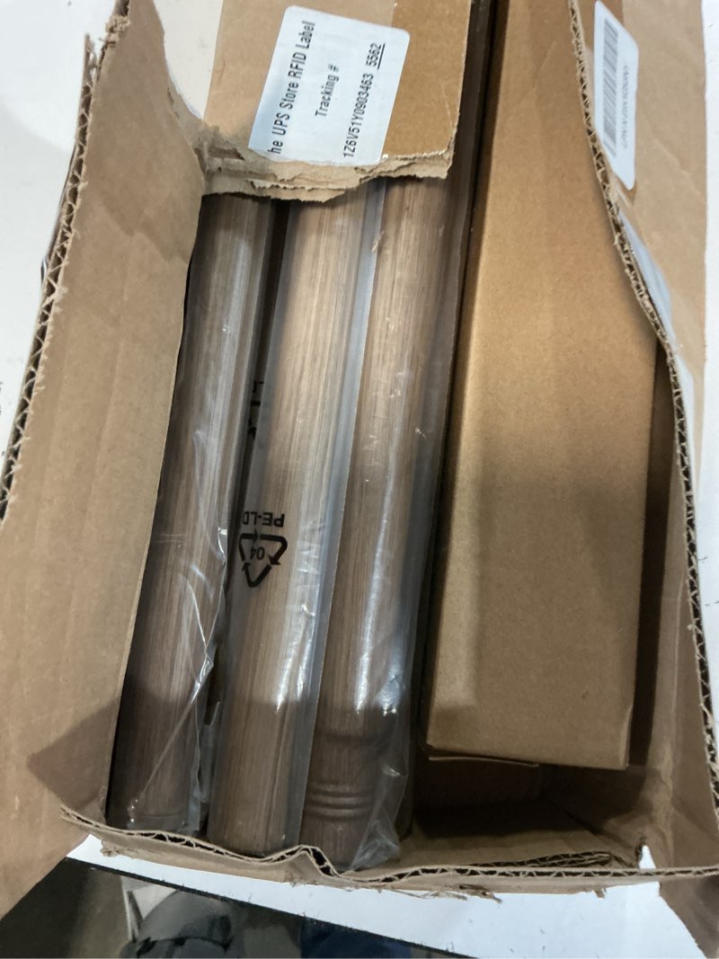 Condition photo showing Good Condition for wood curtain rods for windows: 1 inch diameter adjustable heavy duty curtain rod 48" to 86" with imitation wood grain leaf pattern finials wood grain 48"-86"|1 pack