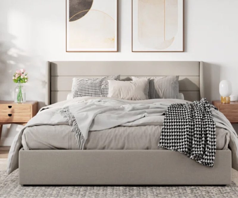 Braya Hydraulic Lift Up Storage Upholstered Platform Bed king 