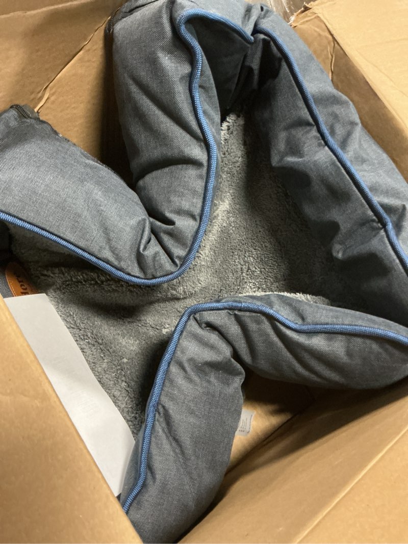 Condition photo showing As Is for tidore orthopedic dog beds for small dogs, durable egg crate foam sofa dog bed with washable removable cover, waterproof lining, pet bed for medium dogs, navy 26.4"l x 21.7"w x 6.2"th navy blue