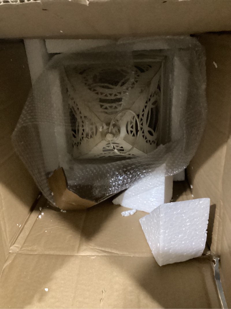 Condition photo showing As Is for trirocks set of 3 large decorative candle lanterns 22''&16"&11" h vintage candle holders for garden yard patio wedding parties events christmas indoors outdoors(beige with gold brush)